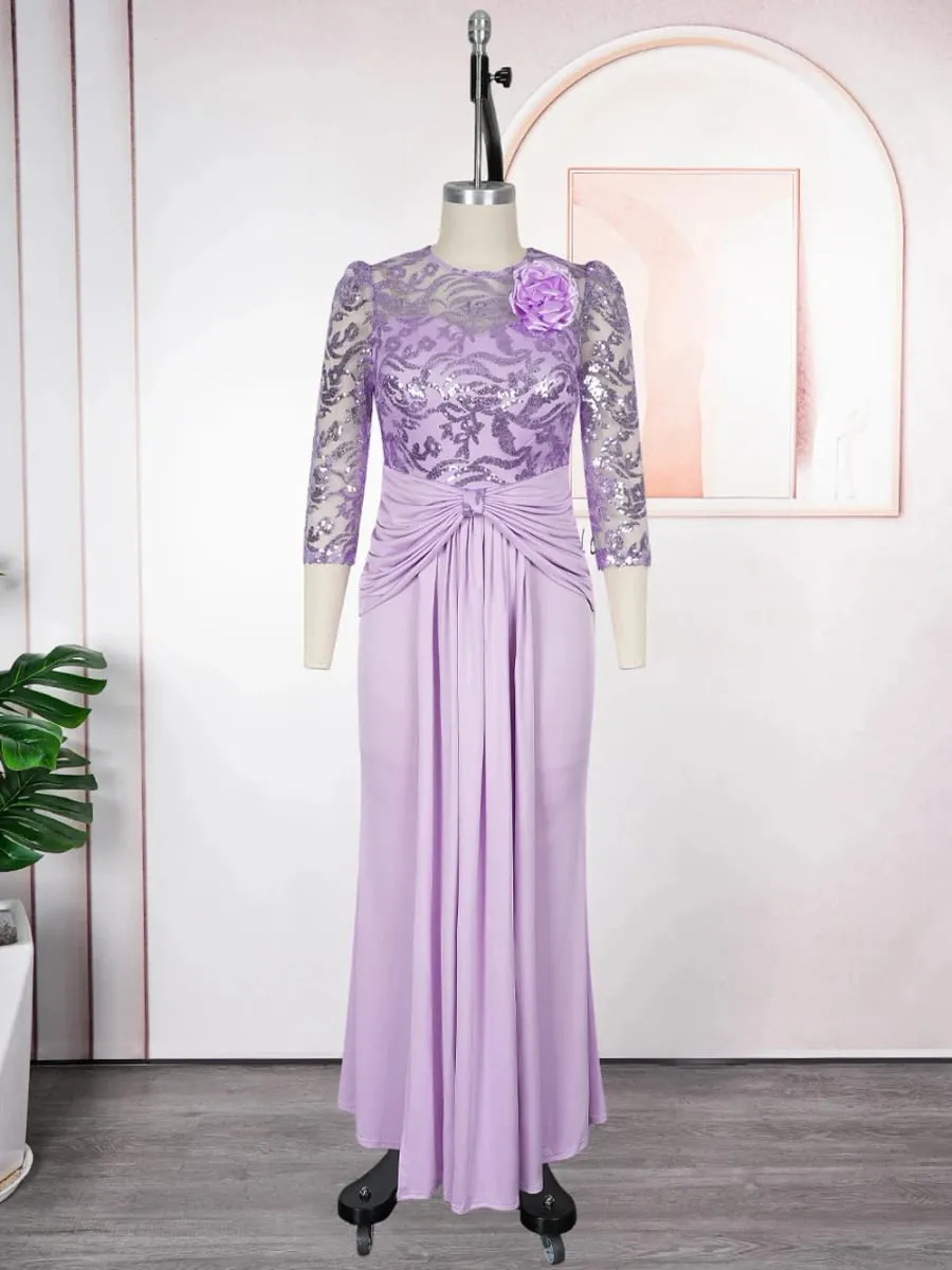 Sequins Long Sleeve Chiffon Dresses Elegant Women Party Prom Birthday Evening Maxi Robes African Dashiki Clothing Turkey Kaftans — image 3