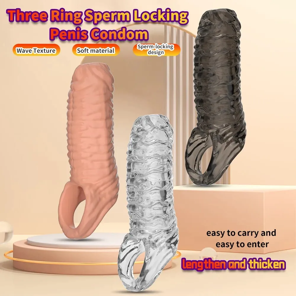Men Delay Lock Sperm Fine Male Condom Penis Extender Sleeve Erection Enhancer Dick Cock Ring Sex Toys Silicone Intimate Goods — image 2