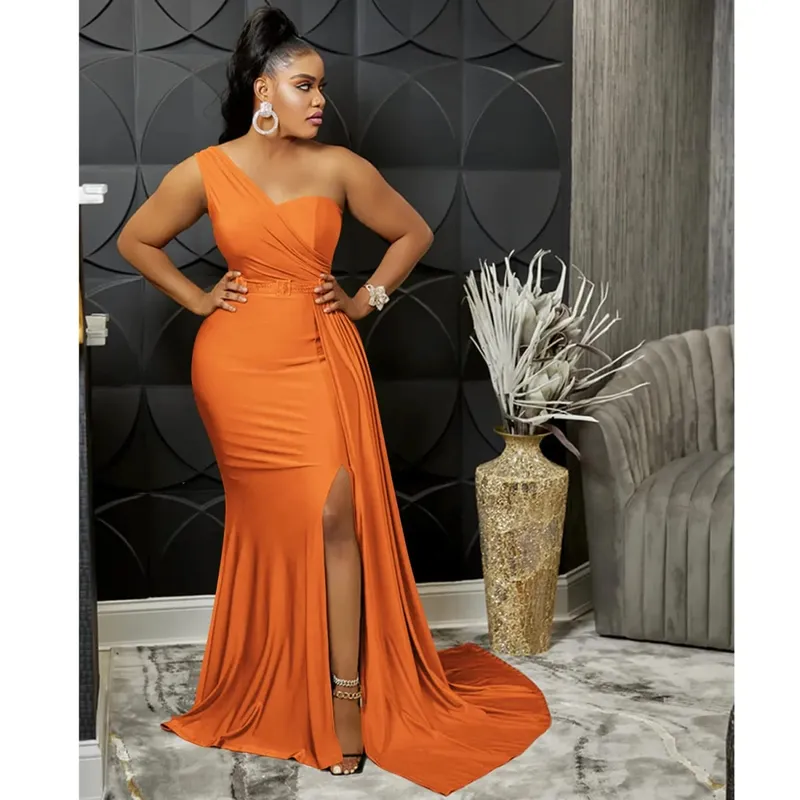 CM.YAYA One Shoulder Skew Neck Tassel Side Floor Length Mermaid Long Maxi Dress Women 2022 Sexy Party Club Even Prom Dresses — image 7