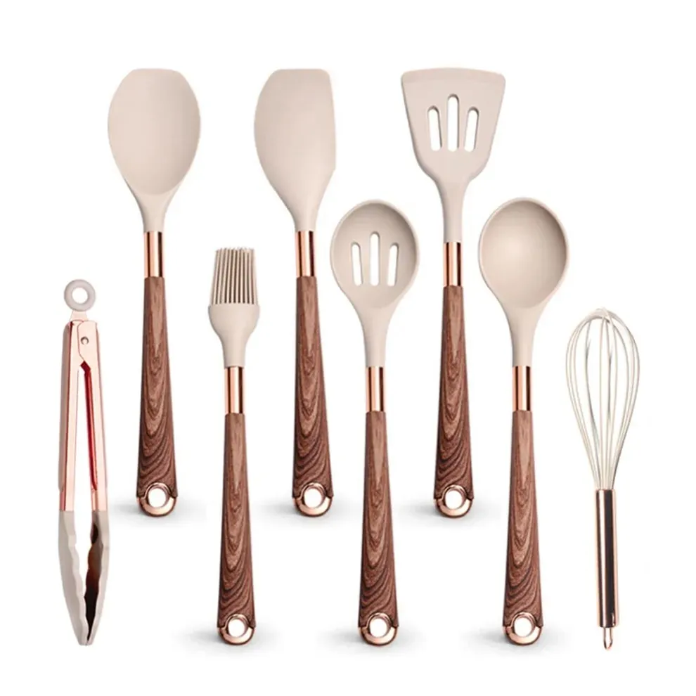 Silicone Cooking Utensils Set Non-Scratch Non-Stick Heat Resistant Spatula Spoon Rose Gold Handle With Bucket Kitchen Gift — image 13