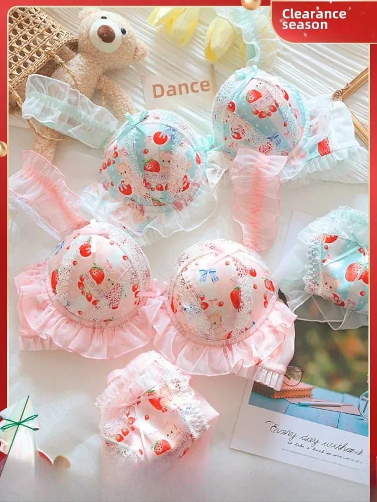 (Pure Want Wind) Princess Lolita Soft Cute Little Bear Underwear Cute Little Boob Push-up Bra Set Without Underwire — image 2