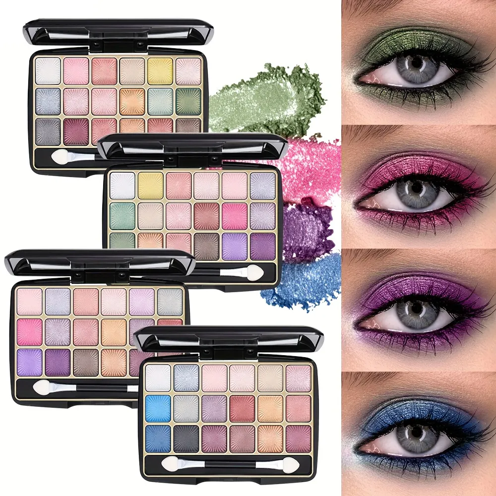 18‑Colors Shimmer Matte Eyeshadow Palette with Double‑Ended Eyeshadow Brush Multi‑Tone Earth Tone Glitter Eye Makeup Palette