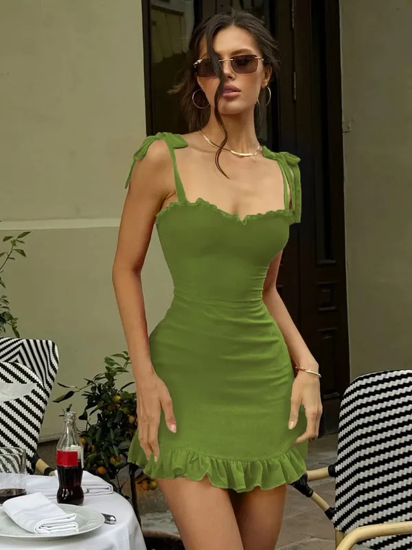 Hugcitar Elegant Solid Slips Ruffles Backless Bandage Patchwork Sexy Slim Mini Dress Summer Women Outfits Party Beach Festival — image 14