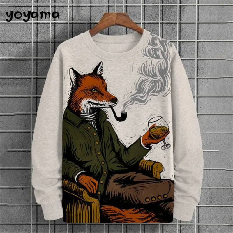 Cat Print Long Sleeve Hoodie for Men Oversized Hoodies Pullover Autumn Men Round Neck Sweatshirt Fashion Unisex Clothing Tops — image 3