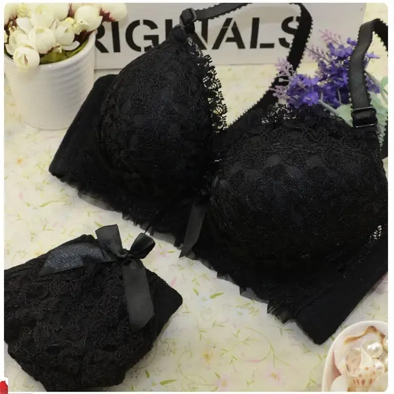 Women Wireless Sexy Bra Set Low Waist Panties Nonwire Bralette Lingerie Set Soft Brassiere Female Fashion Underwear Big Size Set — image 3