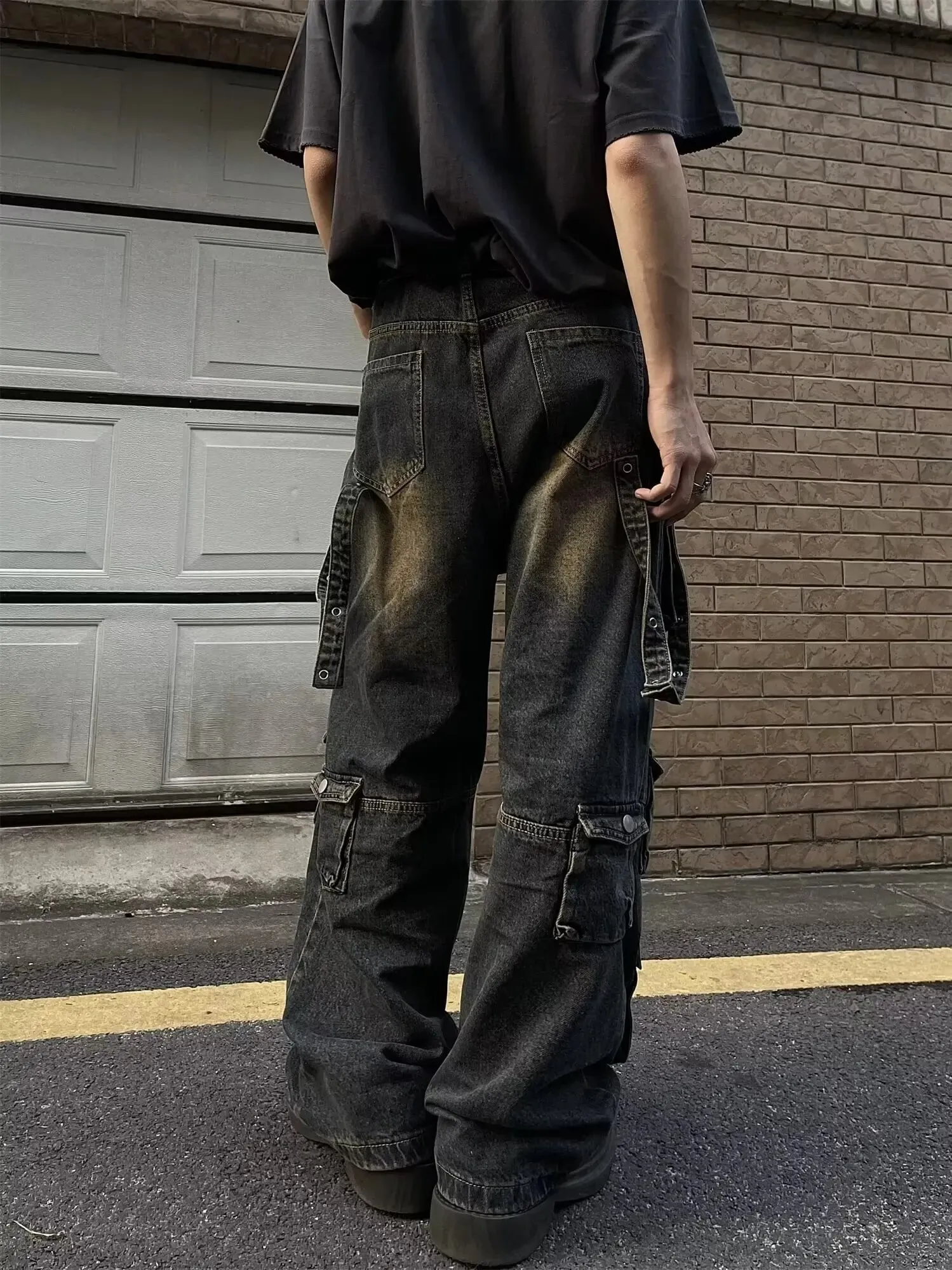 Y2K Multiple Pockets Baggy Cargo Jeans 2024 Vintage Men's and Women's Loose Straight Leg Hip Hop Pants Baggy y2k Jeans — image 5