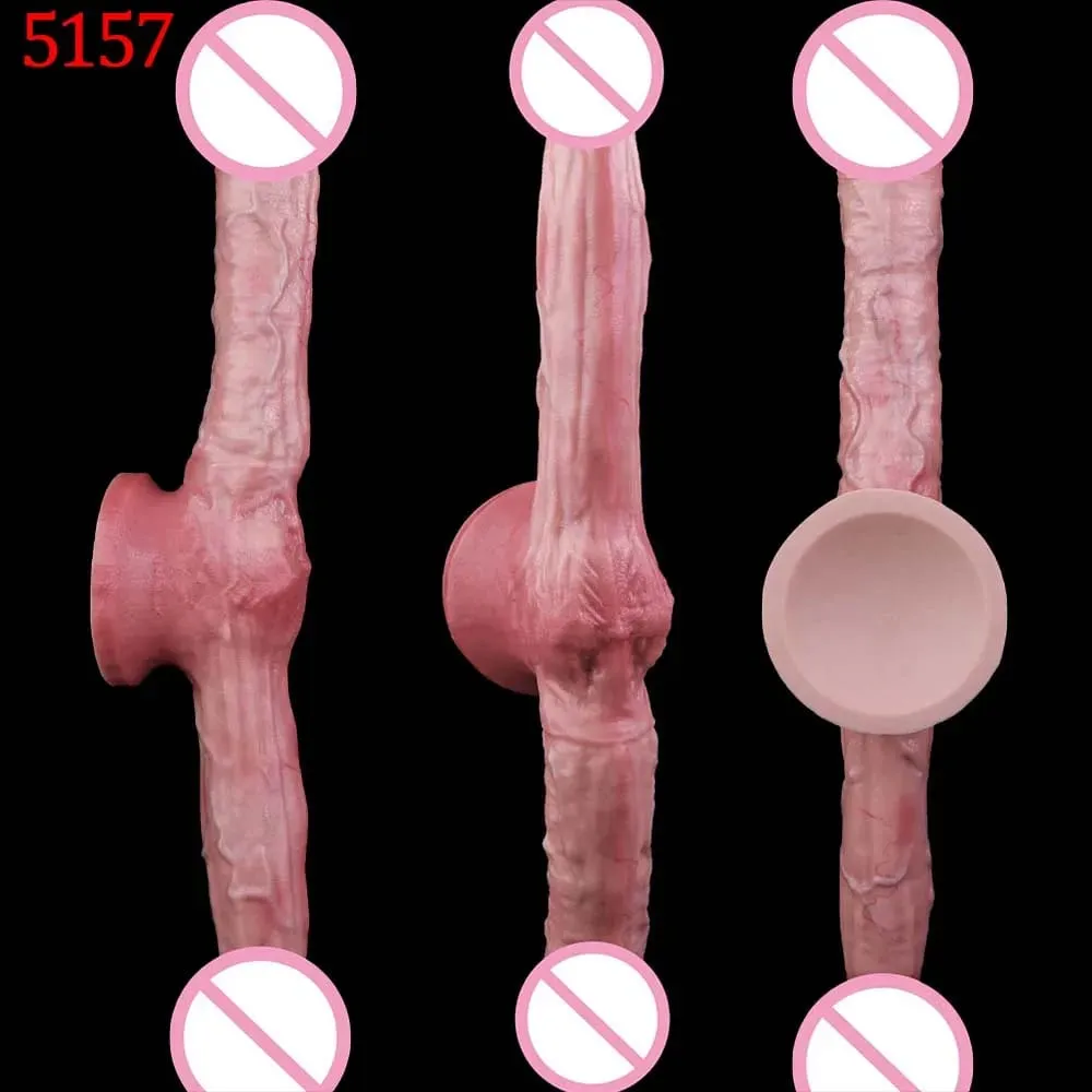 Mainan Seks Stimulator Vagina Anal Kepala Ganda Dildo Panjang Realistis 47Cm dengan Pengisap untuk Pasangan Lesbian Alat Dewasa Pria Gay