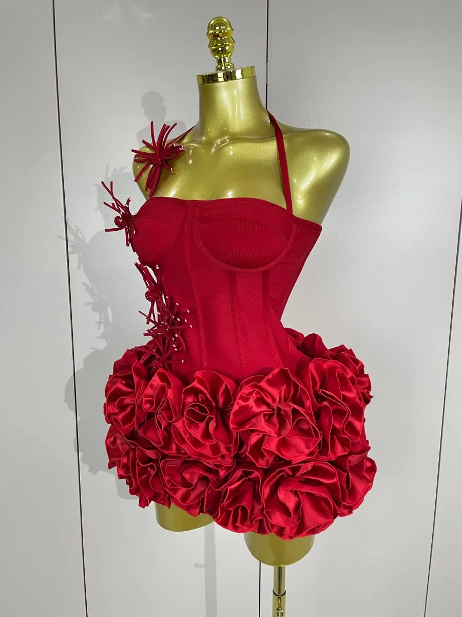 Sexy Halter Prom Gown Celebrity Club Two Piece Set Cocktail Elegant Women Fashion Luxury Birthday Party Red Black Bandage Outfit — image 2