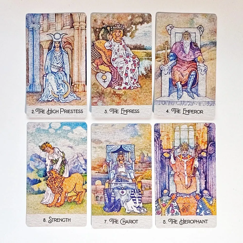 Dicetak pada Stok Kad Timbul Dua Kali 350GSM 12*7cm Dek Tarot Klasik Temui Semula 78 Keping Kad Tarot Dilukis dengan Pen Bola — image 5