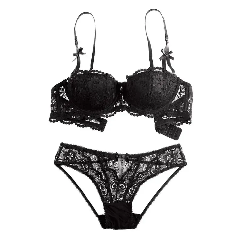 Christmas Lace Bra Set - Black & Red Sheer Bralette Ultra Thin Half Cup Pure Desire Look Tushy Underwear Xmas Party Lingerie — image 5