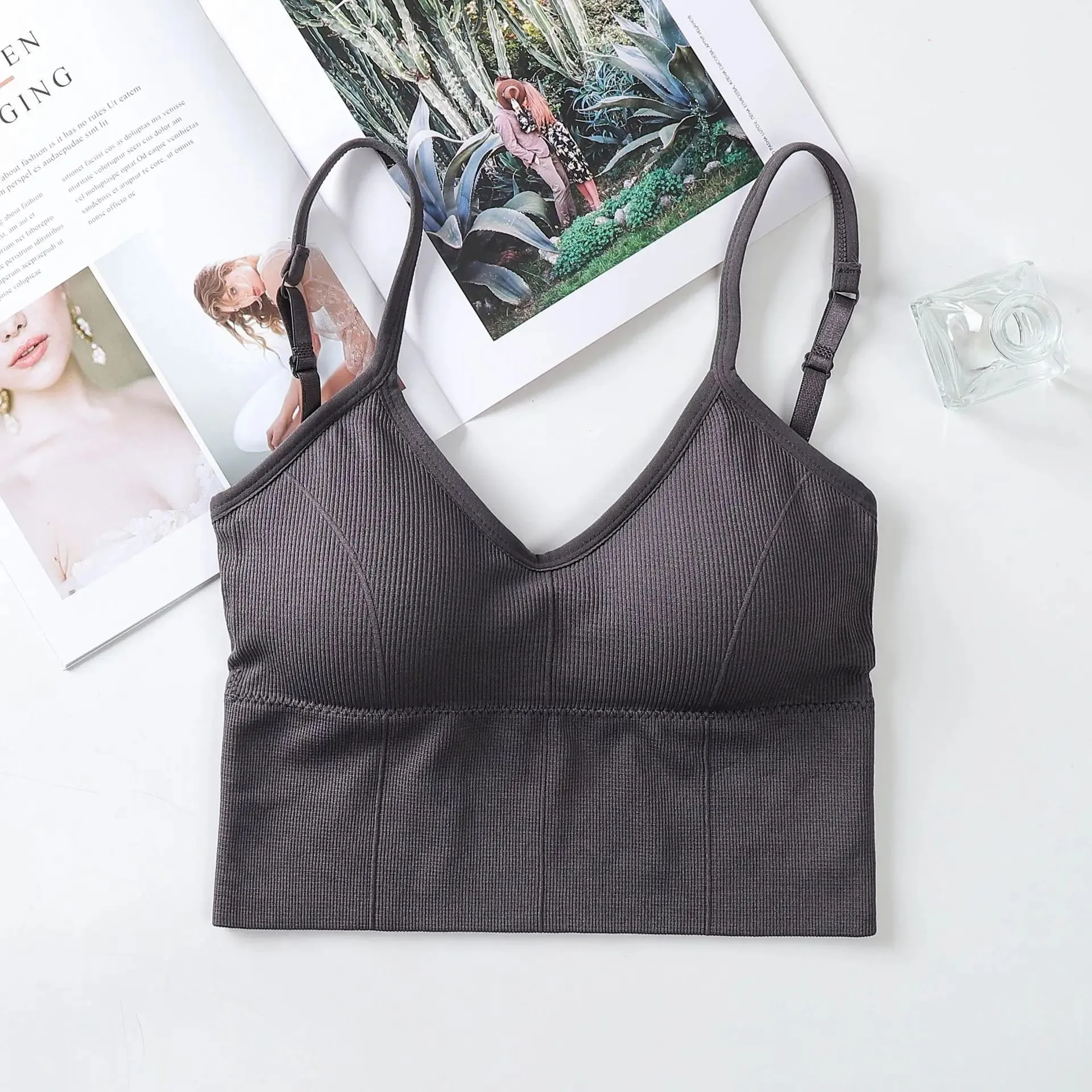 Kvinder Tank Crop Top Sømløst Undertøj Vintage Crop Top Kvinde Tanks Vest Camis Polstret U Ryg Kvinde Sexet Sport Lingeri Camisole — image 10
