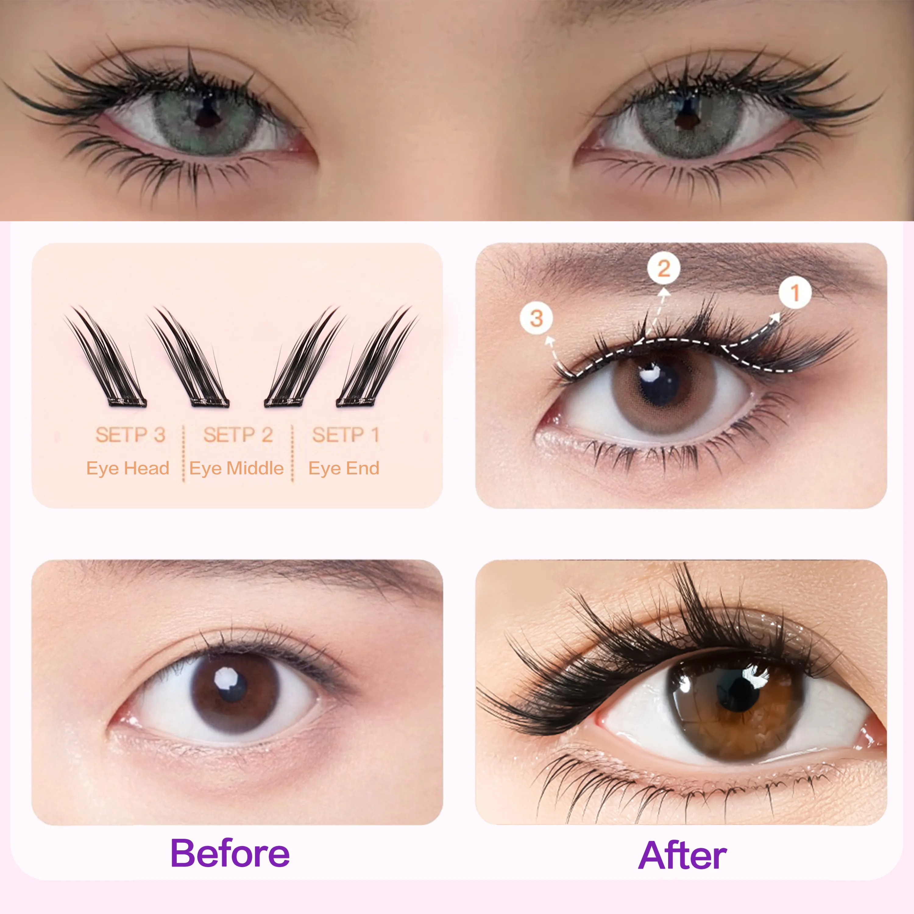 FindLove Fox Eye Lashes Pre Glued False Eyelashes C Curl 12mm Reusable Manga Lashes Soft No Glue Need Eyelash Makeup Tools