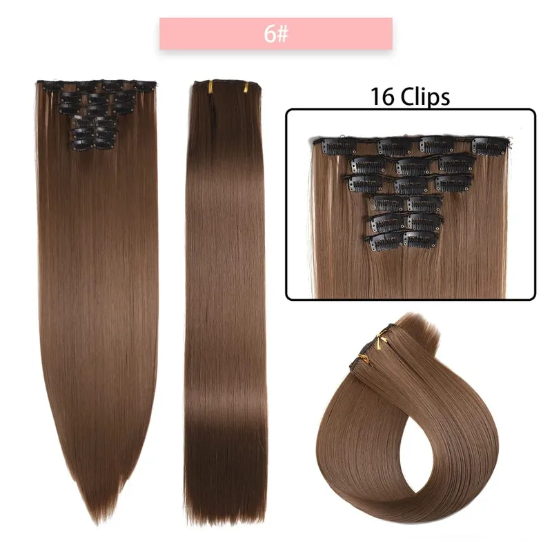 24Inchs 16 Clips in Synthetic Hair Extensions Long Straight Hairstyle Synthetic brown Black Hairpieces Heat Resistant False Hair — image 15