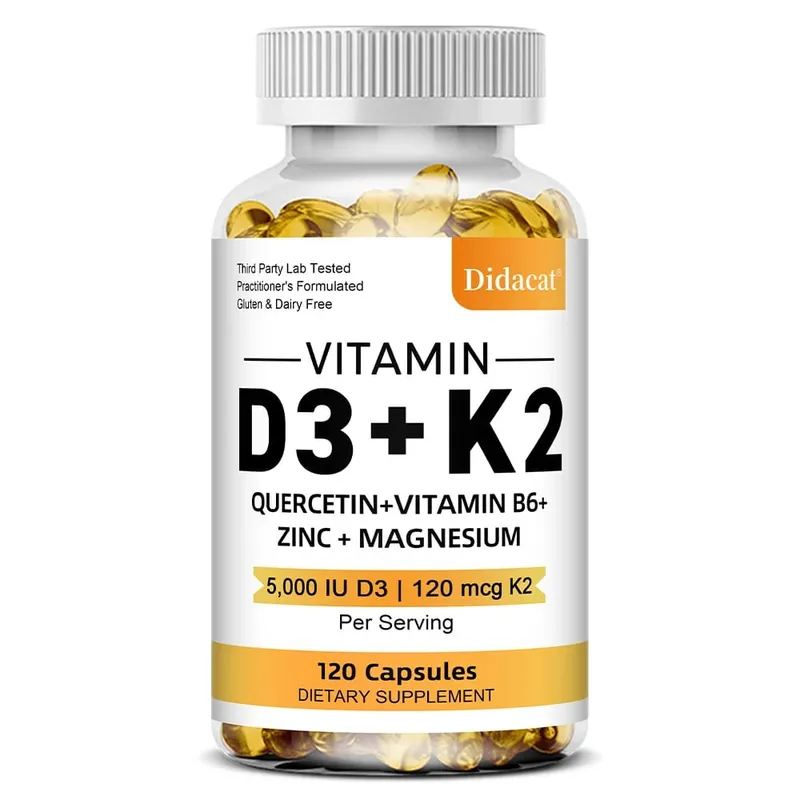 Vitamin D3 5000IU and 120 Mcg Vitamin K2 Capsules for Calcium Absorption Bone Regeneration Immune Support Easy To Melt