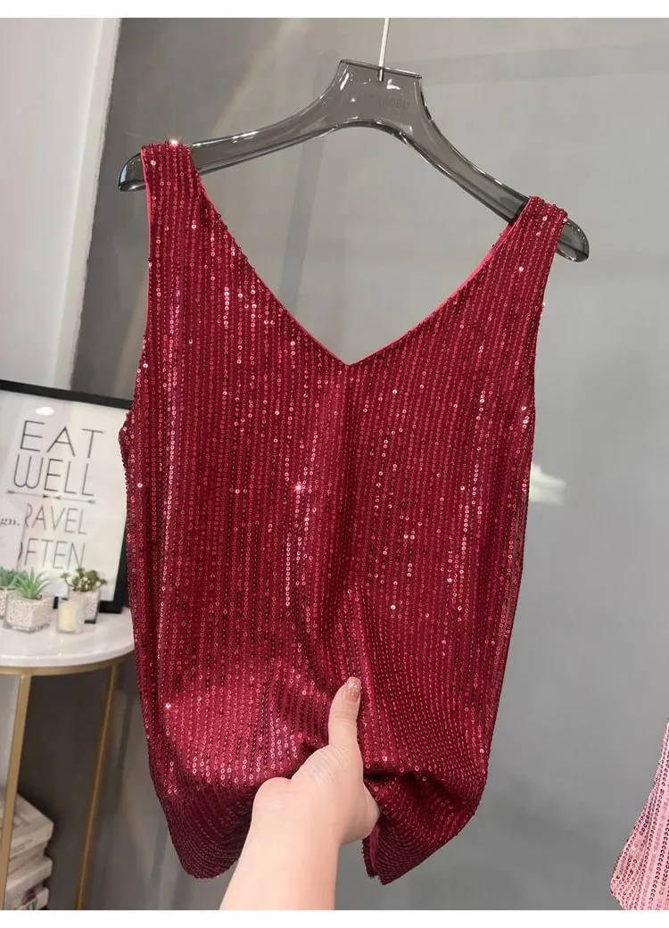 2024 New European and American Sequined V-neck Vest Worn Inside A Suit Bottoming Shirt and Worn Outside A Sparkling Top — image 16