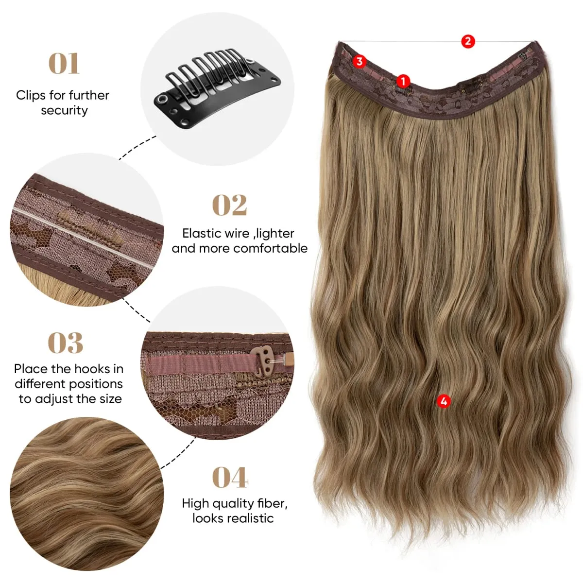 Synthetic Wave Invisible Wire With Clips Hair Extensions Fish Line Natural Blonde Clip In Hairpiece Fake Hair Piece — image 3
