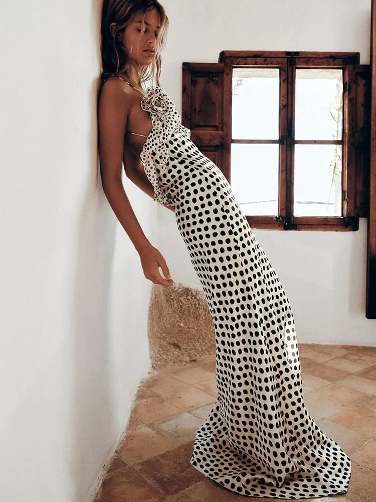 MO Sexy Backless Print Dots Flower Women Maxi Dress Spaghetti Strap Evening Dress Autumn Skinny Elegant Party Clubwear — image 2