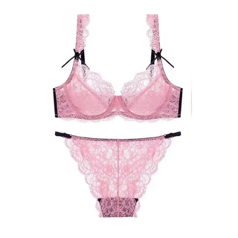Reggiseno push-up in pizzo francese romantico, ultra sottile, non imbottito, senza ferretto, senza fodera, busto grande, minimizzatore, set di lingerie BANERDANNI S-XL — image 3