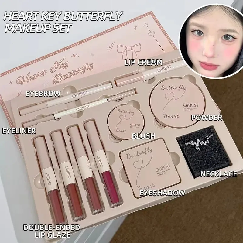 Makeup Gift Box Butterfly Bow Heart Limited Lipstick Powder Blush Makeup Gift Box Set Gifts for Women
