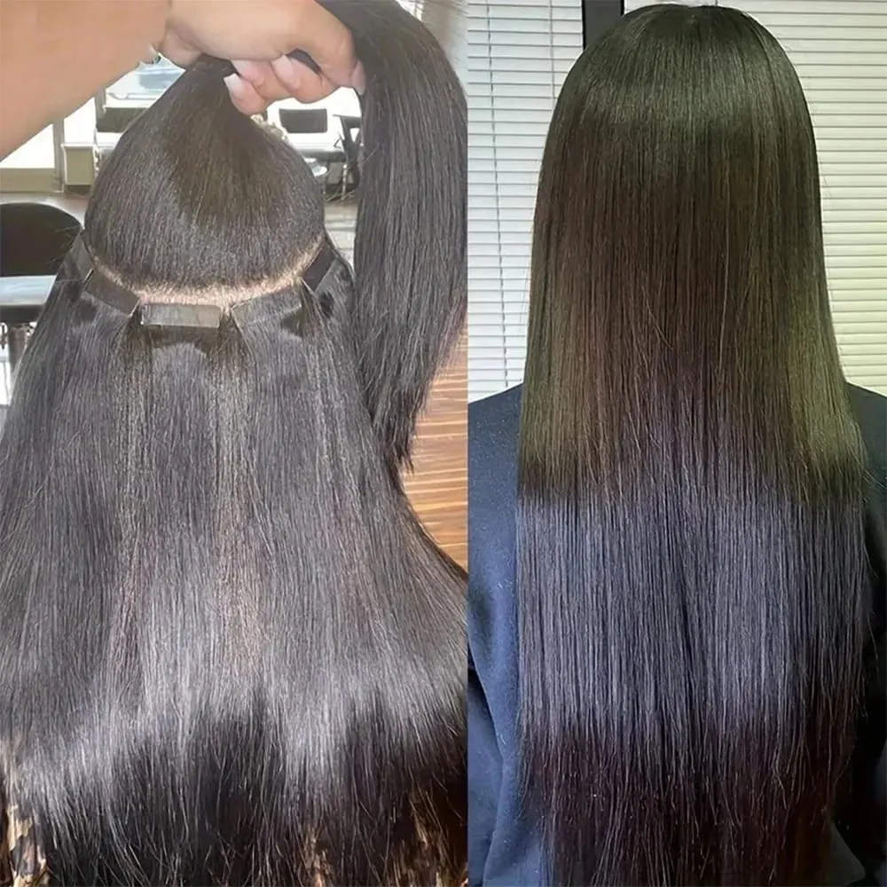 Straight Tape in Hair Extensions Brazilian 100% Real Human Hair Adhesive Invisible Glue Natural Black Tape ins Hair For Women 20Pcs/50g — image 2