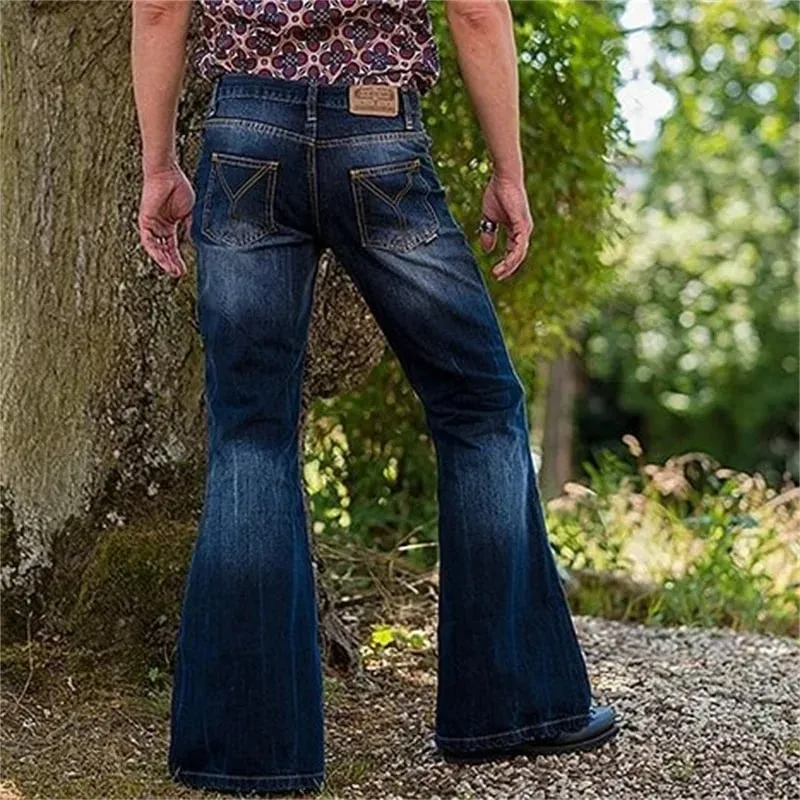 Vintage Tie Flower Stretch Denim Pants Trend Male Punk Style Flared Jeans Streetwear Four Seasons Daily Casual Men's Trousers 23 — image 4