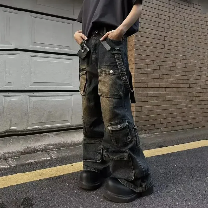 Autumn Y2K High Street Jeans Mens Multi-Pocket Hiphop Cargo Pants Vintage Straight Wide-Leg Denim Trousers Fashion Streetwear — image 7