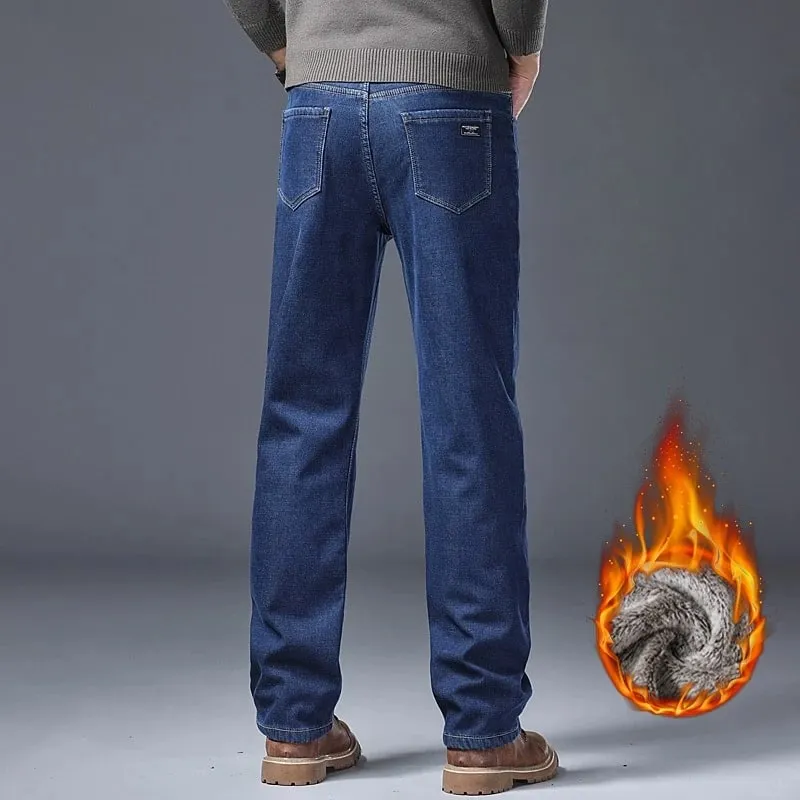 Calça jeans grossa forrada de lã masculina, calça jeans quente estiramento slim fit confortável e macia para uso diário, roupas de trabalho — image 4