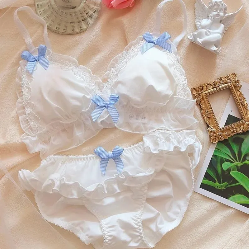 Lolita สาวชุดชั้นในน่ารัก Bra & กางเกงชุดชุดชั้นใน Sleep Intimates หวาน Kawaii ลูกไม้สบายชุดชุดชั้นในน่ารัก