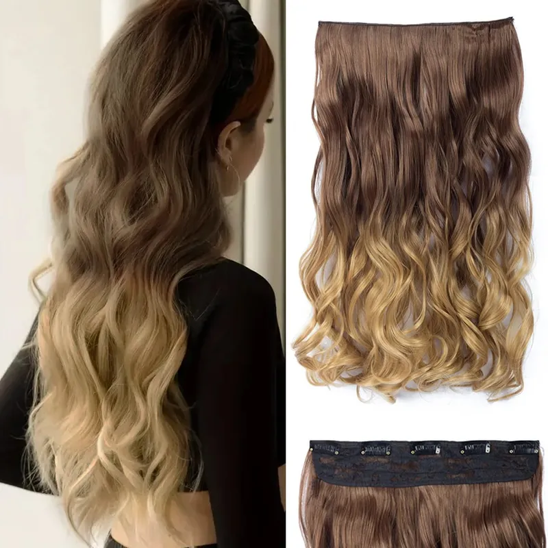 24 Inch Ombre Dip Dye Long Curly Clip in Hair Extensions Two Tone Thick Full Head Synthetic Hairpieces (Black to Dark Red) — image 12