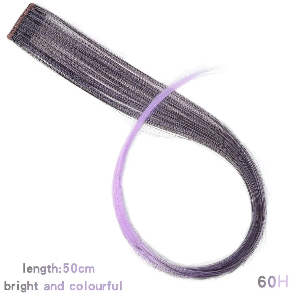 Feather Hair Extensions Purple Red Grey Synthetic Clip In Hair Feather Colorful False Hair Extension Mixed Color Straight Hair — image 43