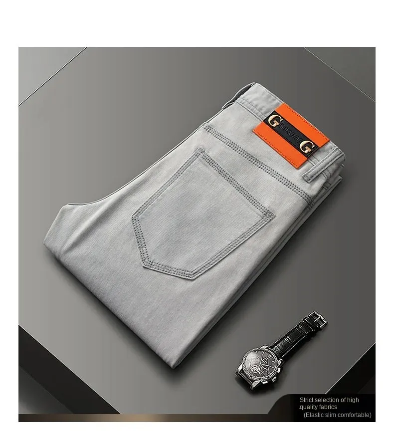 2025 Spring/Summer Fashion Light Luxury Jeans for Men Simple and Versatile Elastic Slim Fit Small Straight Leg Casual Pants — image 8