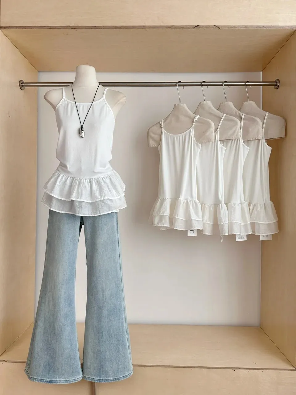 White Camisole Top for Women with Ruffle Double-layer Skirt Women Sleeveless Tank Top Splicing Slimming Strapless Base Vest Tee