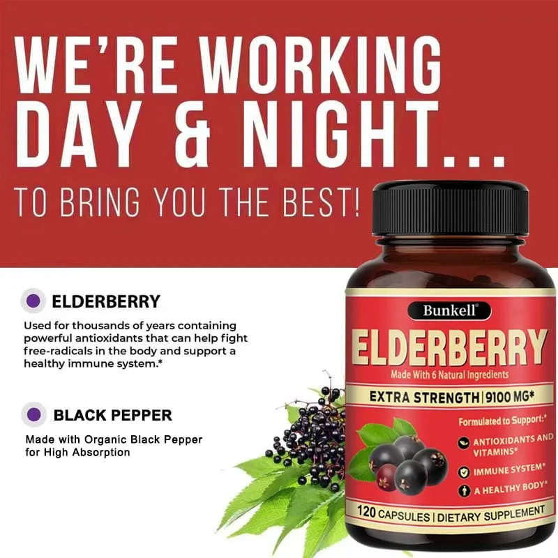 Elderberry Capsules - Rich in Vitamins - Supports Antioxidant Immune System Health Non-GMO Dietary Supplement — image 6
