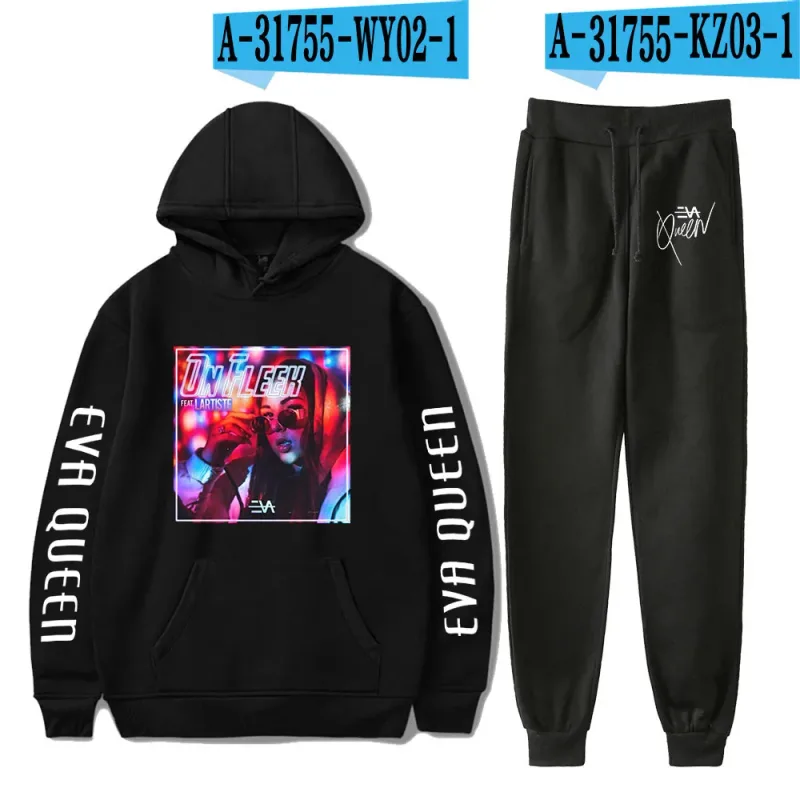Hip Hop สบาย Eva Queen พิมพ์เสื้อกันหนาว Sweatpants ชุด Hoodies + กางเกงชุดชาย/หญิง 2 ชิ้นชุดเสื้อผ้า — image 29