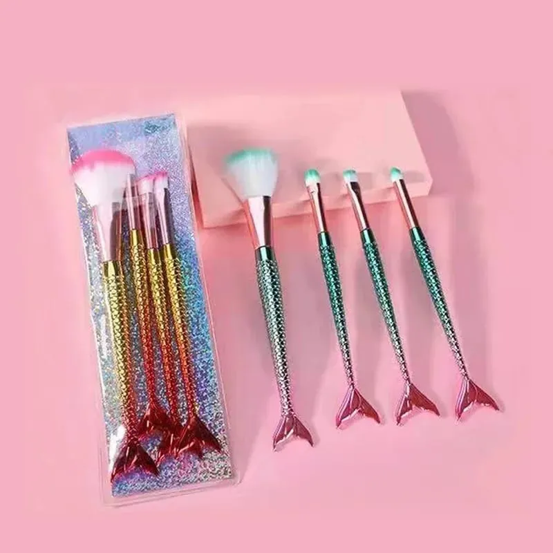4pcs Professional Mermaid Makeup Brushes Set Eye Shadow Eyeliner High Quality Beauty Makeup Brush Tools Eyebrow Beauty Tools Kit — image 2
