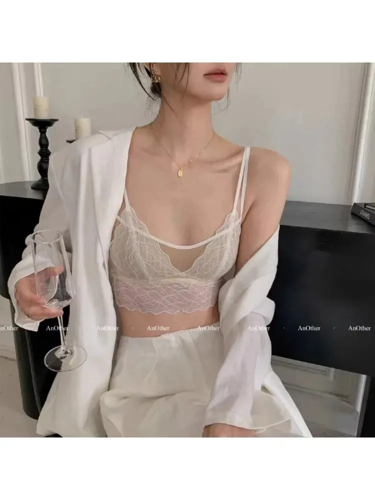 Sexy Lace Bralette No Underwire | French Triangle Cup Bra | Summer Thin Breathable for Women | Slimming Strappy Back Lingerie — image 1