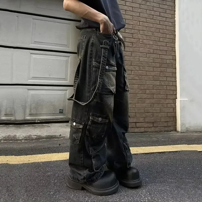 Autumn Y2K High Street Jeans Mens Multi-Pocket Hiphop Cargo Pants Vintage Straight Wide-Leg Denim Trousers Fashion Streetwear — image 9
