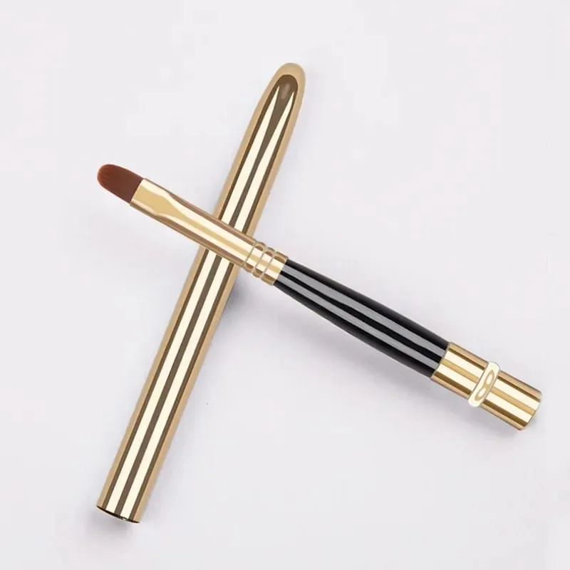 Portable Silver Lips Makeup Brush Pen Metal Handle Cosmetic Lipgloss Lipstick Lip Gloss Brush With Protect Cap Makeup Brushes — image 4
