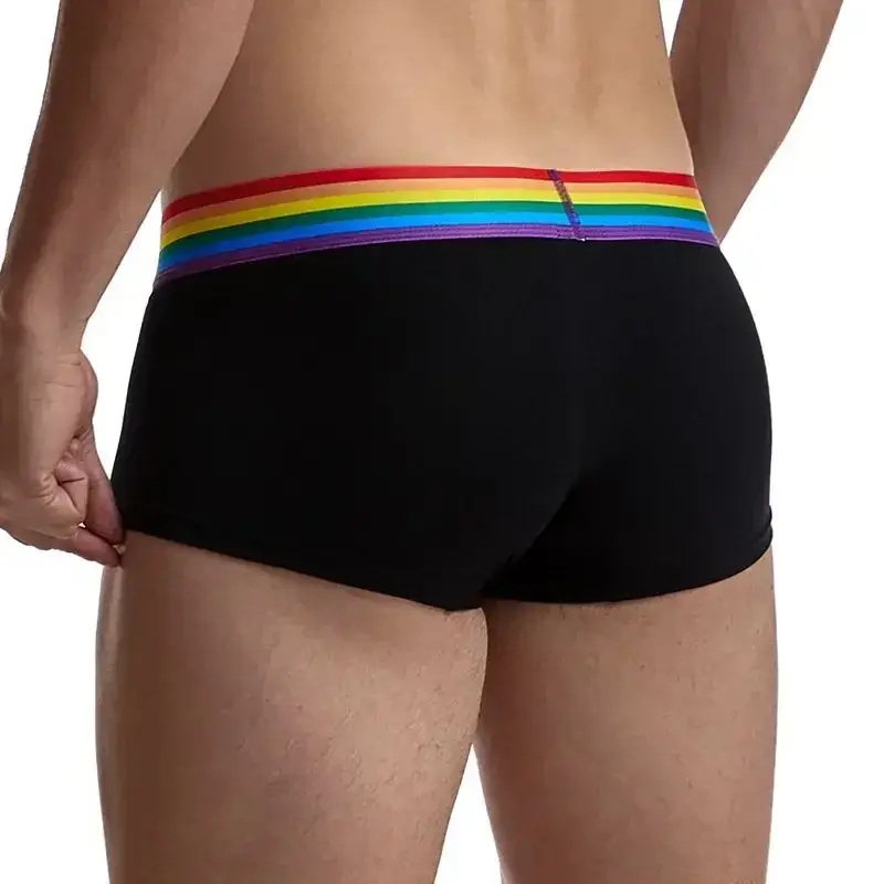 Cueca boxer masculina com cinto de arco-íris, cueca boxer masculina de algodão, roupa íntima respirável, cueca boxer macia branca — image 9