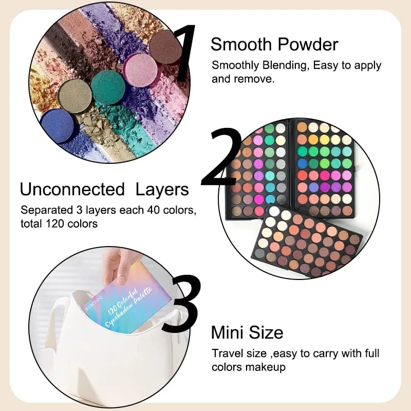 3pcs Makeup Kit 120 Colors Eyeshadow Palette With 8Pcs Makeup Brushes & Foldable Silicone Brush Cleaning Bowl for Daily Parties — image 5