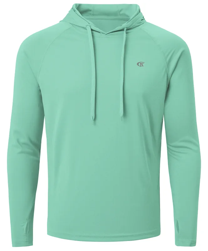 Baju-T Hoodie UPF 50+ Lelaki Musim Panas Lengan Panjang Rash Guard Cepat Kering T-shirt Sukan Luaran Larian Pullover