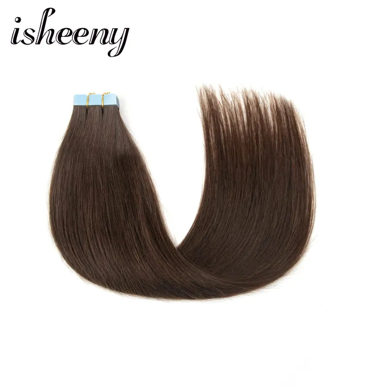 Mini Tape In Human Hair Extensions Natural Straight 10pcs/pack Invisible Machine Remy Hair Extensions 12-20 inches Easy to Wear