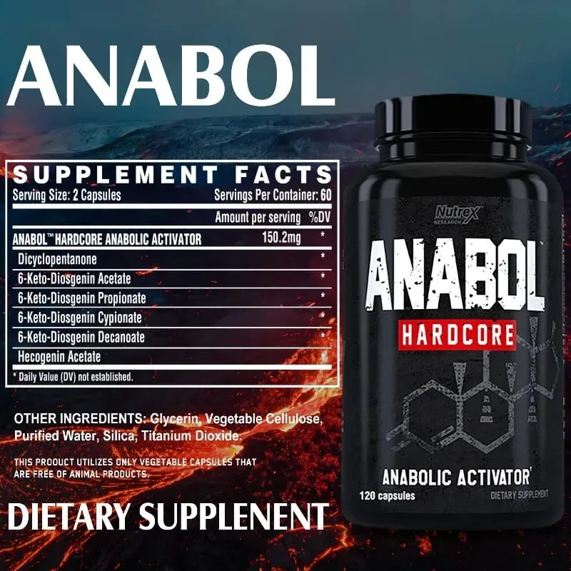 Anabol Hardcore - Muscle Supplement Dietary Capsules Lean Muscles Strength Growth Repair Recovery 6-Keto-Diosgenin Acetate