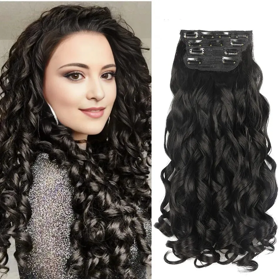 Synthetic 4Sets 11 Clips In Long Wavy Hair Extension 20Inch 4Pcs 200g Thick Hairpieces Europen Princess Fiber Double Weft Hair — image 1