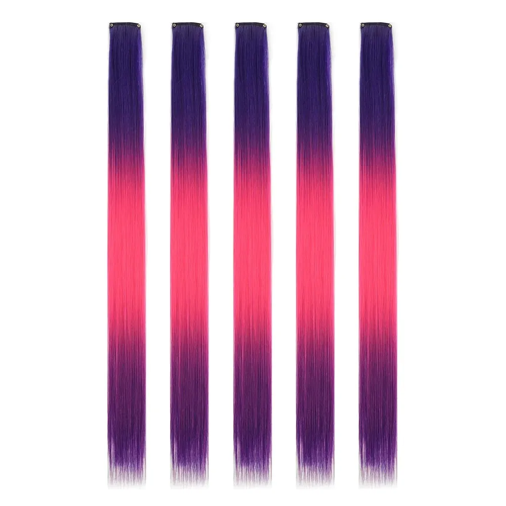 5PCS/set Clip in Hair Extensions Synthetic Hairpieces Colored Party Highlights for Girls 18 inches Multi-colors Straight Hair — image 26