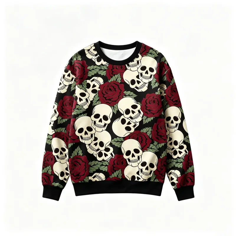 Sweat-shirt à col ras du cou pour homme, vêtement de Style gothique, imprimé squelette Rose, rétro, décontracté, Harajuku, hip-hop, hauts à la mode — image 3