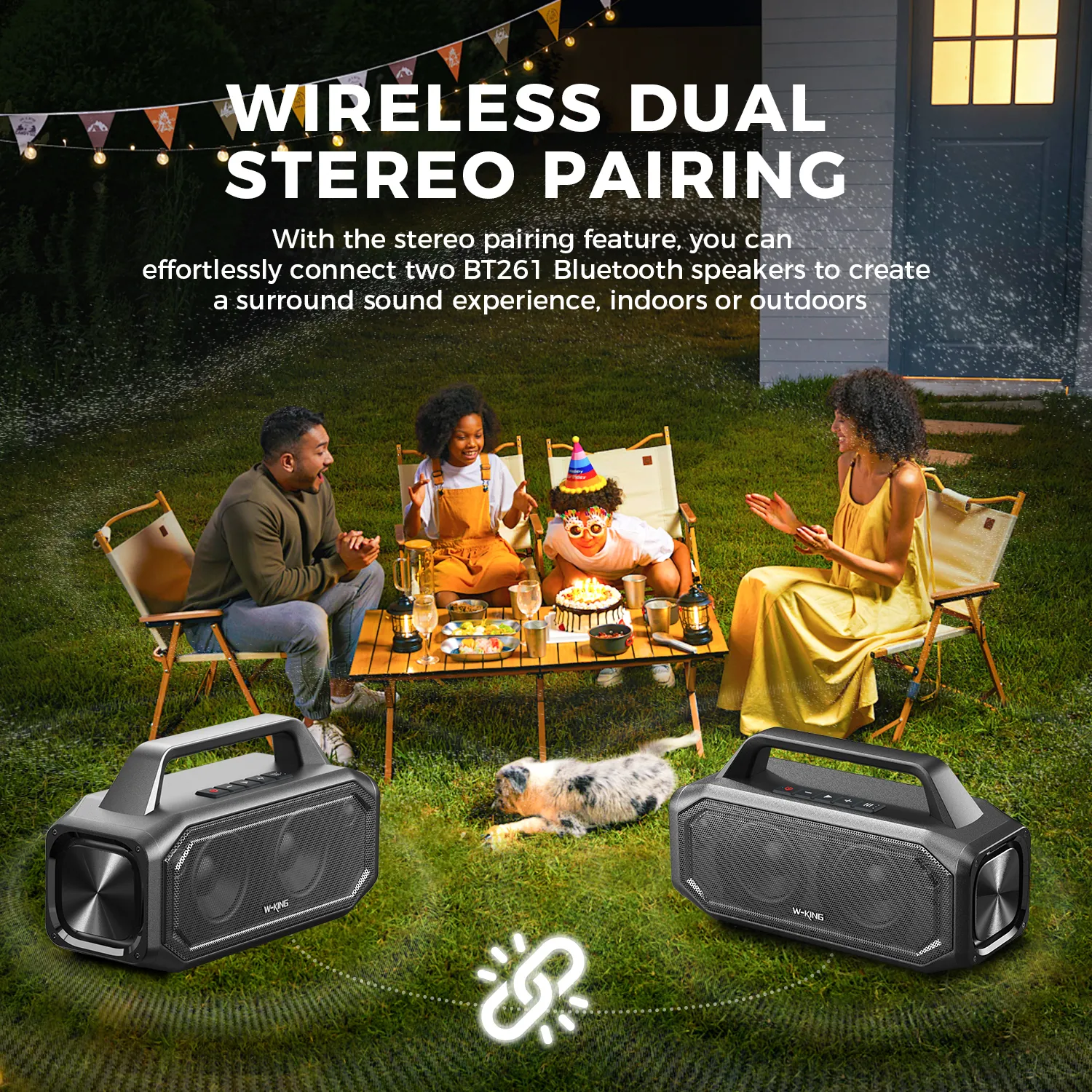 BT261-2 80W Speakers Bluetooth Wireless Portable Outdoor Speakers Loud with Bass Boost Stereo Pairing Reverse Charging IPX6 Waterproof