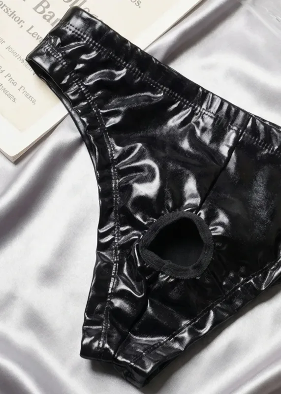 Pantaloni a triangolo in pelle PU da uomo 1 pezzo, intimo sexy a triangolo cavo con cavallo, fitness da boxe, novità per adulti, regalo dolce — image 4