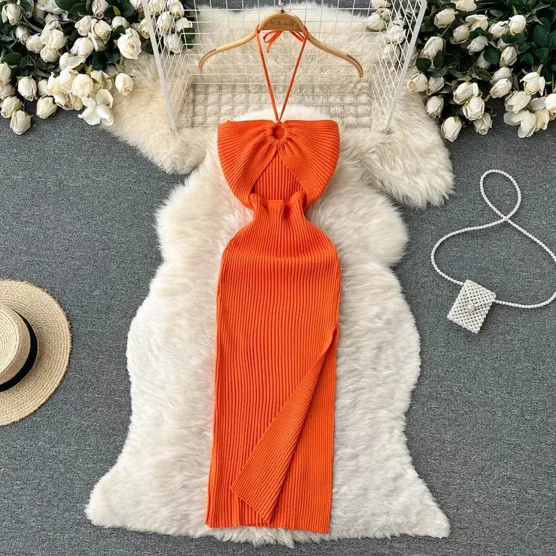 YuooMuoo Chic Mode Sexet Pakke Hofter Split Strikket Sommerkjole 2025 Kvinder Slank Elastik Bodycon Festkjole Streetwear Outfit