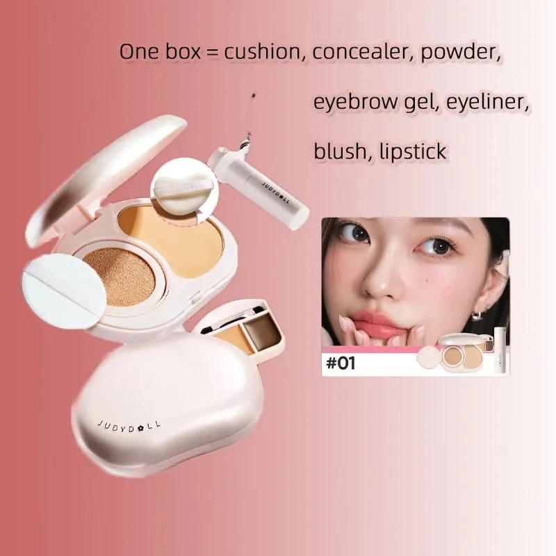 Judydoll Facial Air Cushion Setting Powder Makeup Palette Concealer Blush Lipstick Multi-use Portable Small Pink Compact Makeup — image 2